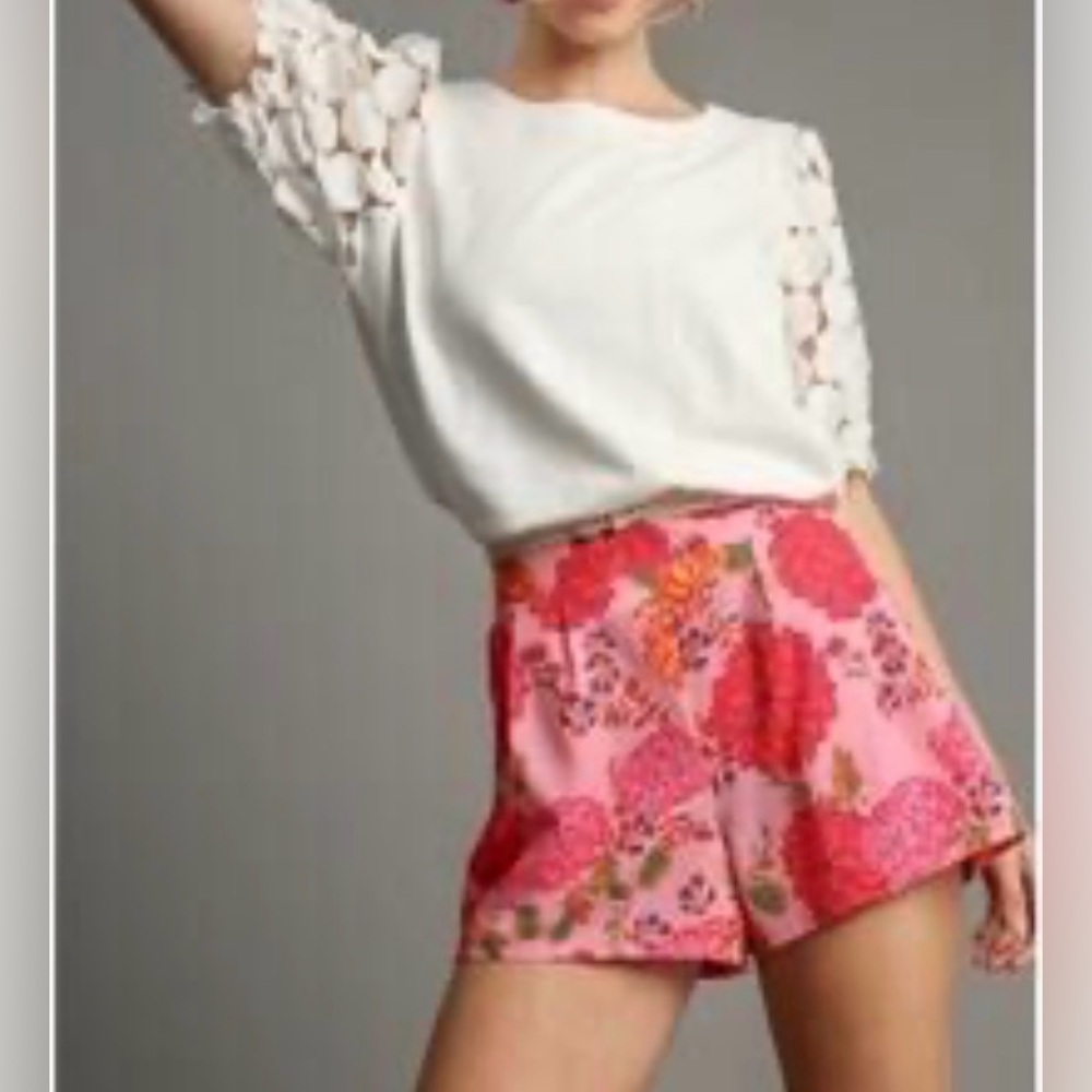 Umgee Floral Pink Printed High-Waist with pockets Shorts